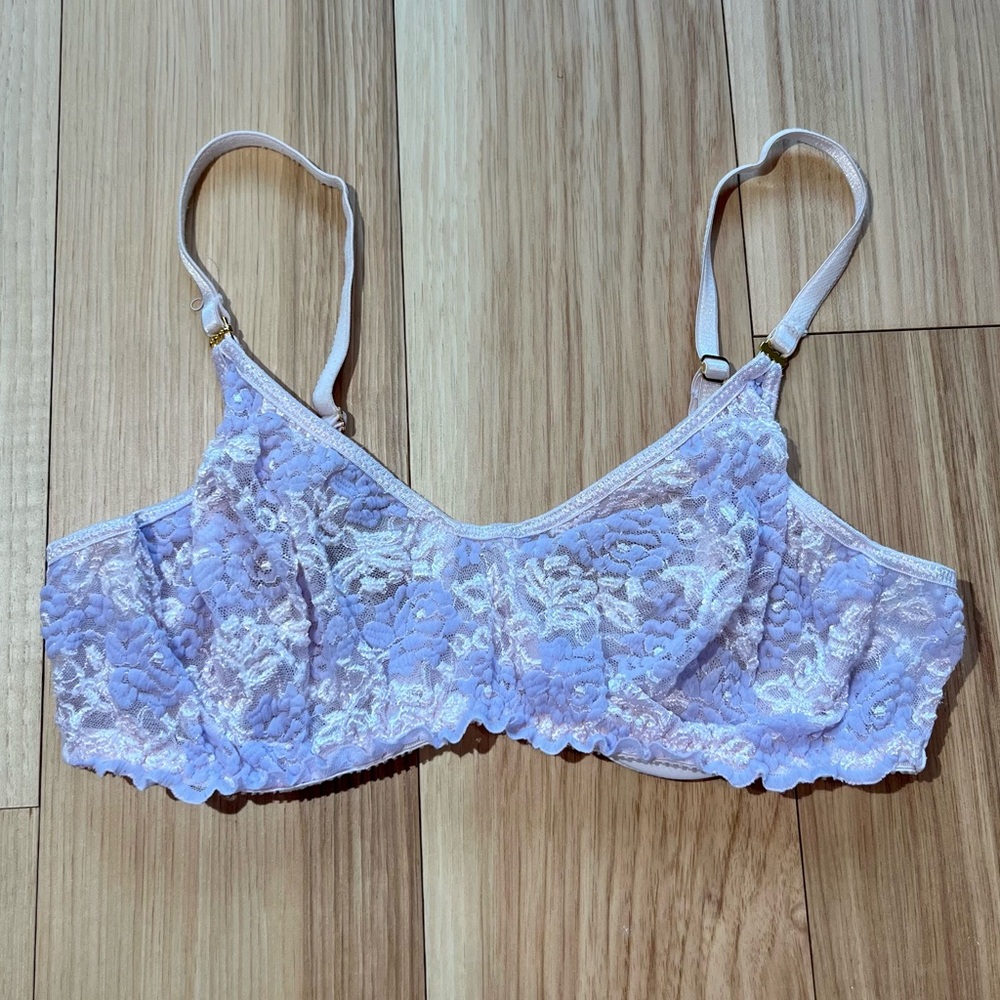 Vintage Olga Purple/Light Pink Lace Unlined Bra size 36B